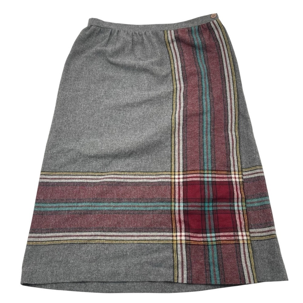 Vintage USA 60's-80s Plaid Wool Midi Skirt Womens Academia Preppy Sz 11/12